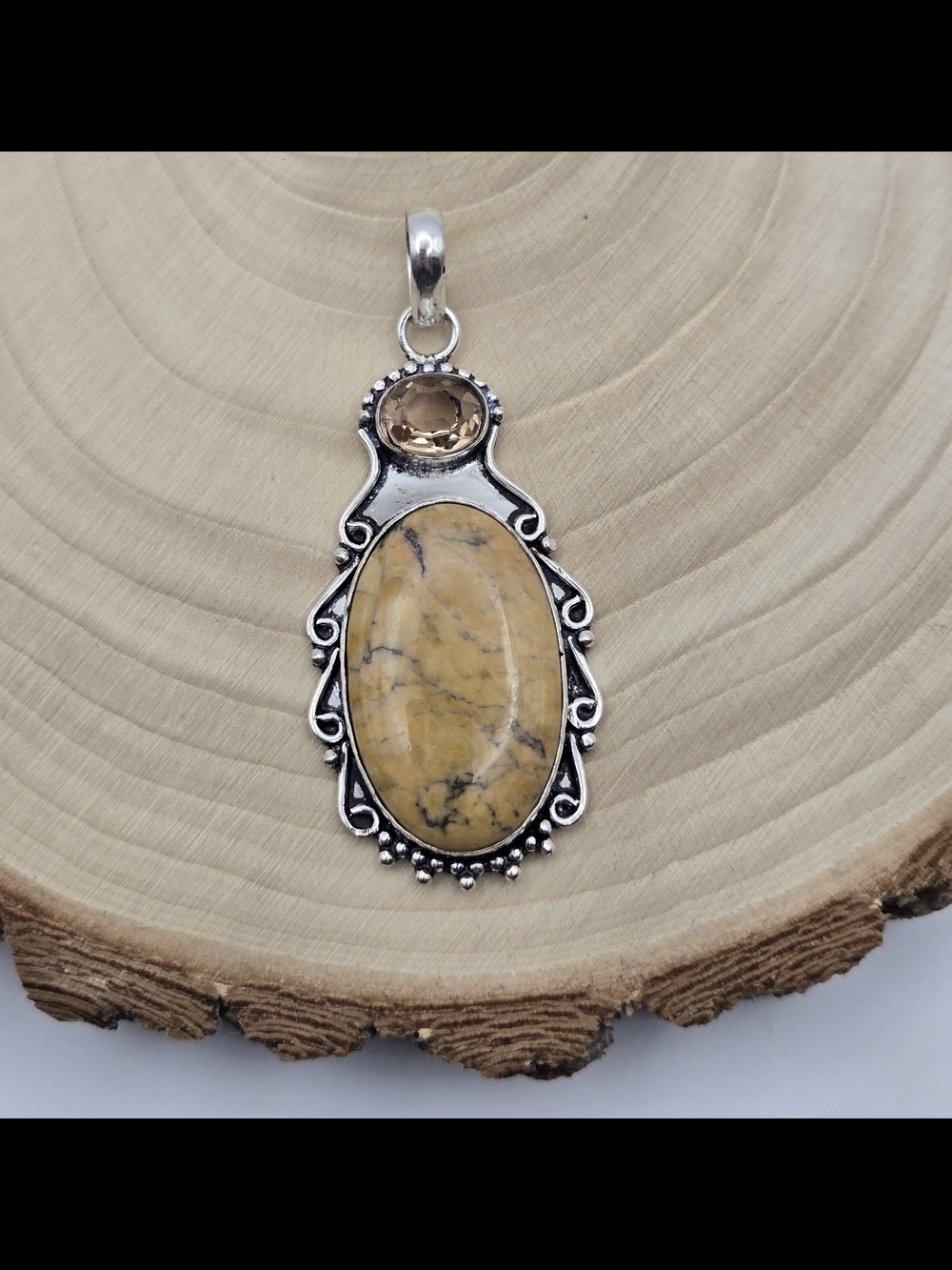 Handmade Silver Dendrite Opal & Morganite Pendant – New